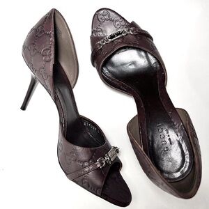 Gucci Women's Dark Brown Embossed Heels